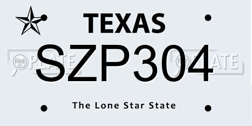 SZP304 Texas License Plate