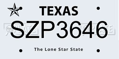 SZP3646 Texas License Plate