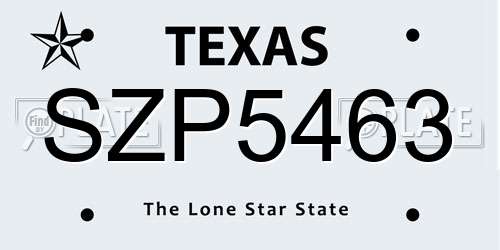 SZP5463 Texas License Plate