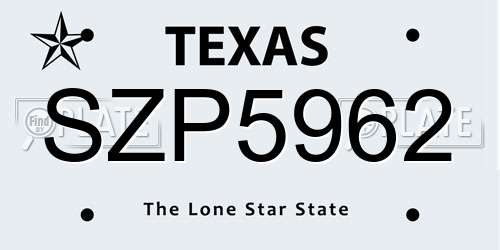 SZP5962 Texas License Plate