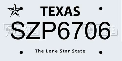 SZP6706 Texas License Plate