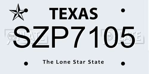 SZP7105 Texas License Plate