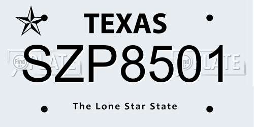 SZP8501 Texas License Plate