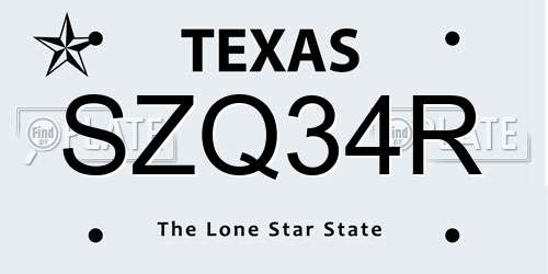 SZQ34R Texas License Plate