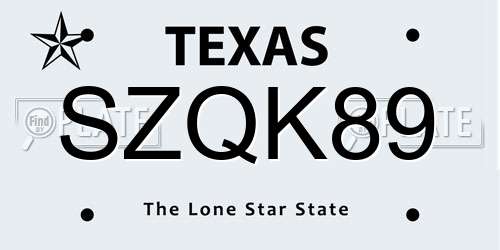 SZQK89 Texas License Plate
