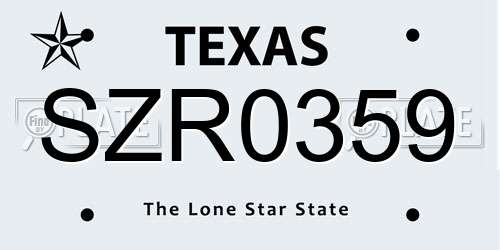 SZR0359 Texas License Plate