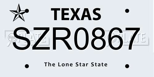 SZR0867 Texas License Plate