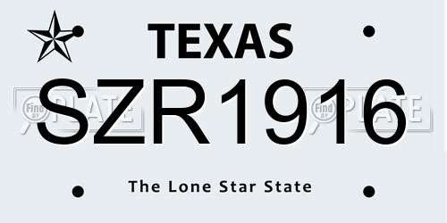 SZR1916 Texas License Plate