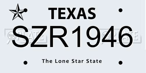 SZR1946 Texas License Plate