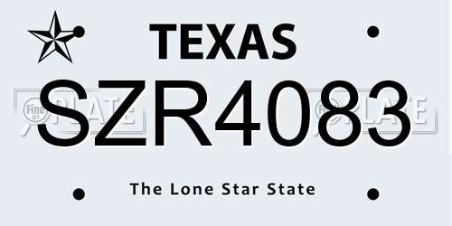 SZR4083 Texas License Plate