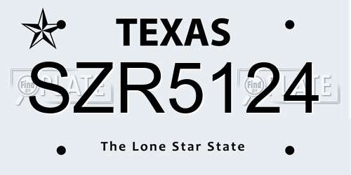 SZR5124 Texas License Plate