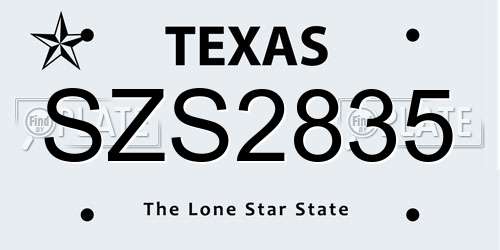 SZS2835 Texas License Plate