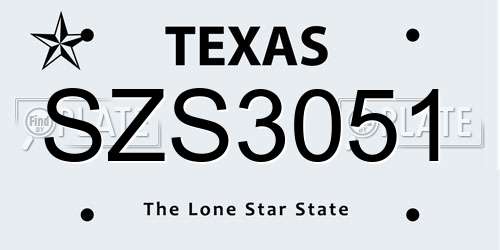 SZS3051 Texas License Plate