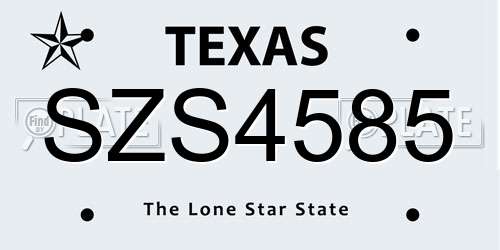 SZS4585 Texas License Plate