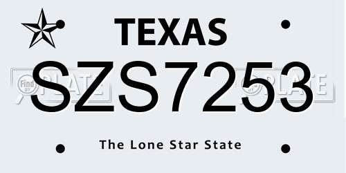 SZS7253 Texas License Plate