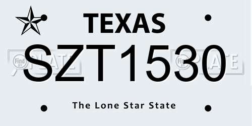 SZT1530 Texas License Plate