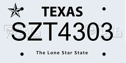 SZT4303 Texas License Plate