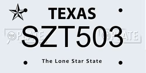 SZT503 Texas License Plate