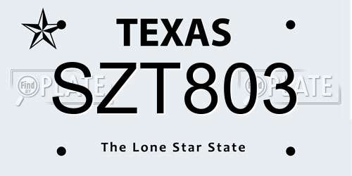 SZT803 Texas License Plate