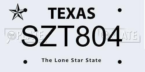 SZT804 Texas License Plate