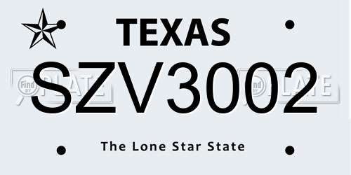 SZV3002 Texas License Plate