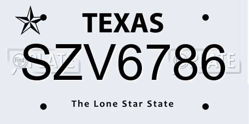 SZV6786 Texas License Plate
