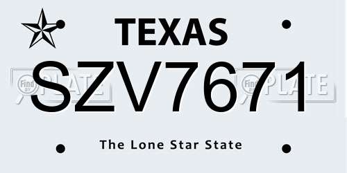 SZV7671 Texas License Plate