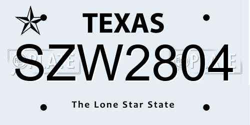 SZW2804 Texas License Plate