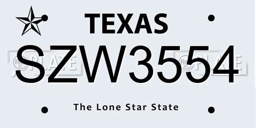 SZW3554 Texas License Plate