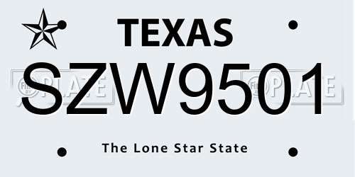 SZW9501 Texas License Plate