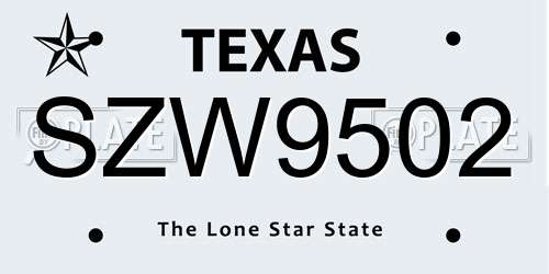 SZW9502 Texas License Plate
