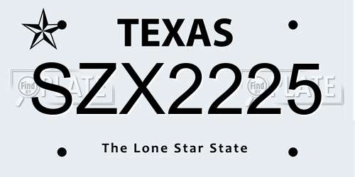SZX2225 Texas License Plate