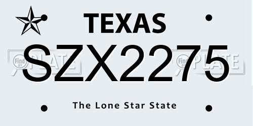 SZX2275 Texas License Plate