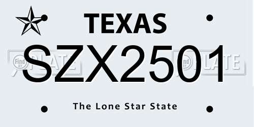 SZX2501 Texas License Plate