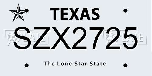 SZX2725 Texas License Plate