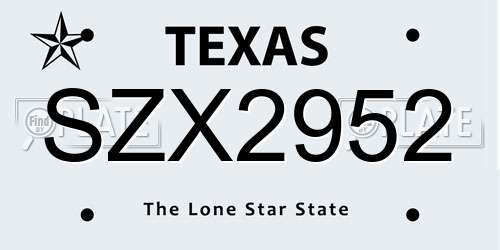 SZX2952 Texas License Plate