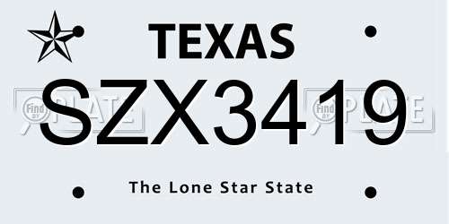 SZX3419 Texas License Plate
