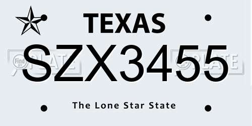 SZX3455 Texas License Plate