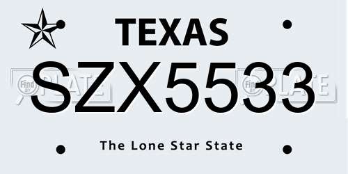 SZX5533 Texas License Plate