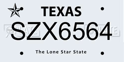 SZX6564 Texas License Plate