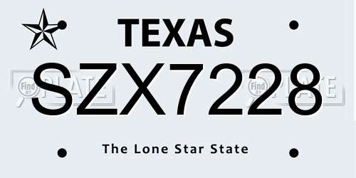 SZX7228 Texas License Plate