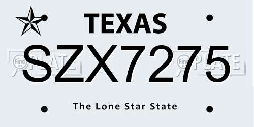 SZX7275 Texas License Plate