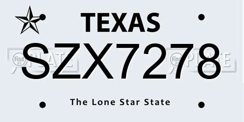 SZX7278 Texas License Plate