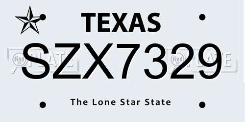 SZX7329 Texas License Plate