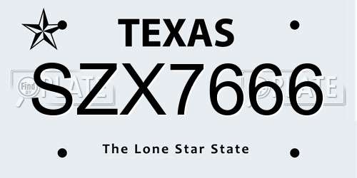SZX7666 Texas License Plate