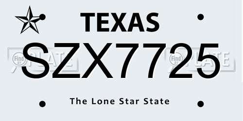 SZX7725 Texas License Plate