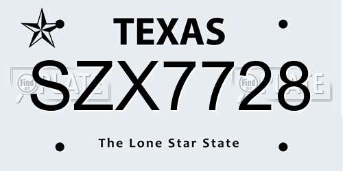 SZX7728 Texas License Plate