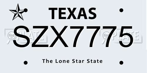 SZX7775 Texas License Plate