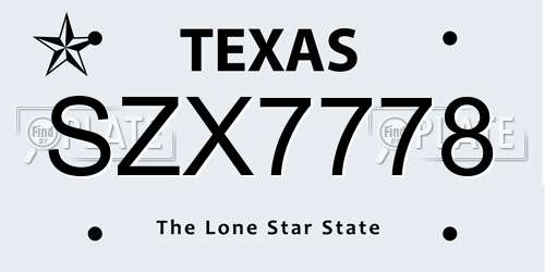 SZX7778 Texas License Plate