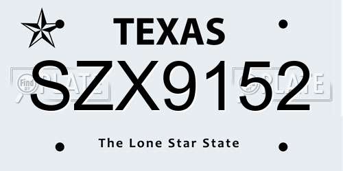 SZX9152 Texas License Plate
